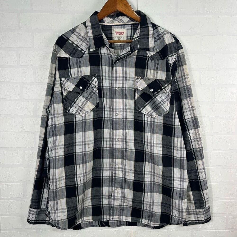 Levis Mens Pearl Snap Button Down Shirt Size XL Western Cowboy